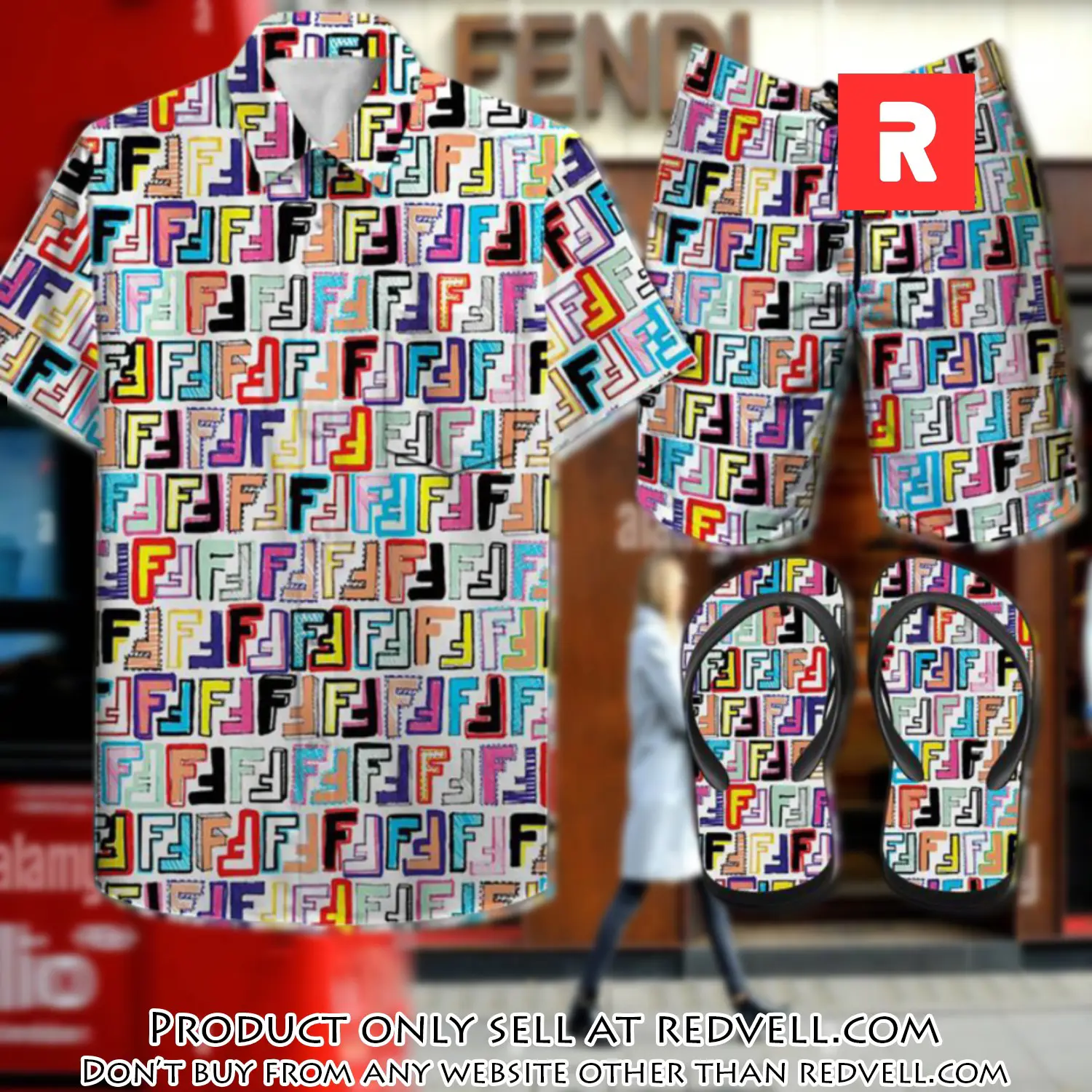 Fendi combo hawaii shirt shorts flip flops luxury brand summer outfit hsf028 rv4922231